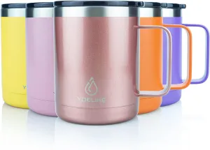 yoelike 14OZ Insulated Coffee Mug with Handle and Lid, Stainless Steel, Powder Coated, Vacuum Insulated Travel Mug, Camping Mug, Keep Hot/Cold Longer Coffee Tumbler Cup Rose Gold