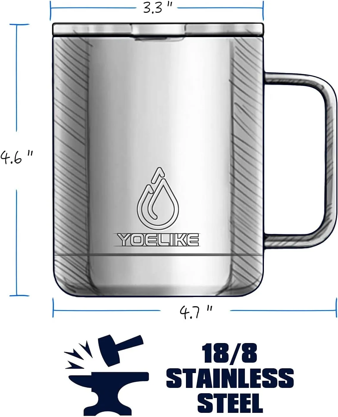 yoelike 14OZ Insulated Coffee Mug with Handle and Lid, Stainless Steel, Powder Coated, Vacuum Insulated Travel Mug, Camping Mug, Keep Hot/Cold Longer Coffee Tumbler Cup Rose Gold