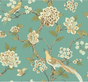 York Wallcoverings Ashford Toiles Fanciful Removable Wallpaper Blue/Brass/Green