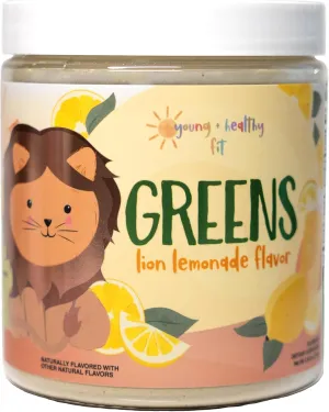 Young   Healthy Fit Kids Greens Powder, 30 Servings, Lion Lemonade, Superfood Drink Mix With Fiber for Digestive Health, Organic Fruits & Vegetables, Antioxidants, Real Food Ingredients, Ages 2 