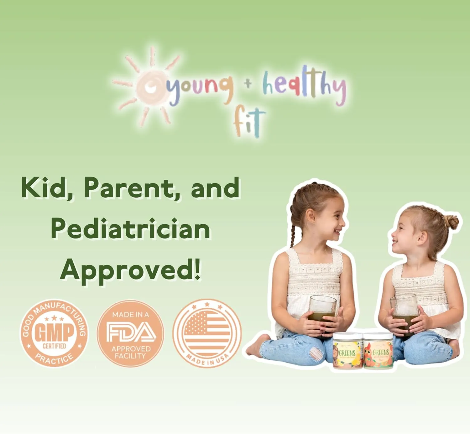 Young   Healthy Fit Kids Greens Powder, 30 Servings, Lion Lemonade, Superfood Drink Mix With Fiber for Digestive Health, Organic Fruits & Vegetables, Antioxidants, Real Food Ingredients, Ages 2 