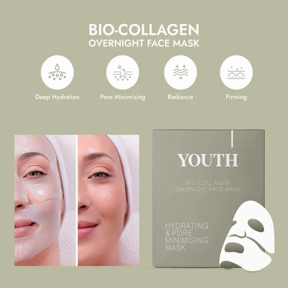 Youth Bio-Collagen Overnight Face Mask - Youth Overnight Face Mask, Youth Skin Hydrogel Collagen Mask, Korean Glass Skin Youth Masks Skincare, Wake up to Flawless, Glass-Like Skin (8Pcs)