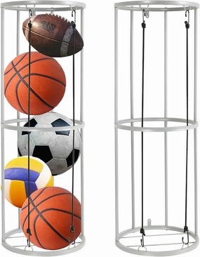 Ysglory Garage Ball Storage Vertical Rack Wall-Mounted Basketball Soccer Football Volleyball Rack Organizer, Silver