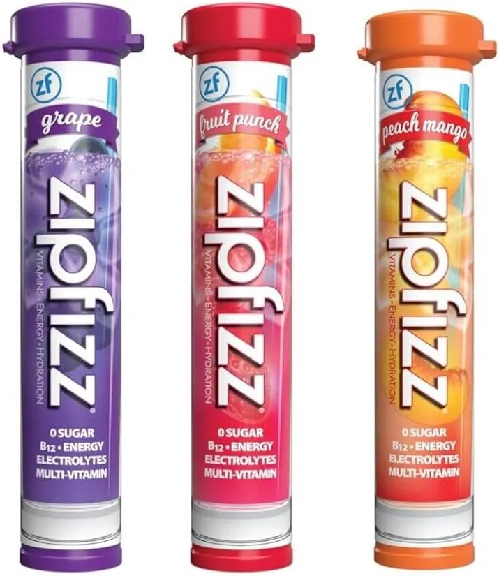 Zifizz Energy Drink Mix Electrolyte Hydration Powder with B12 | Antioxidants |Electrolytes and Multi Vitamin Variety Pack | 3 Fruit Punch, 3 Grape 3 Peach Mango, Pack of 9