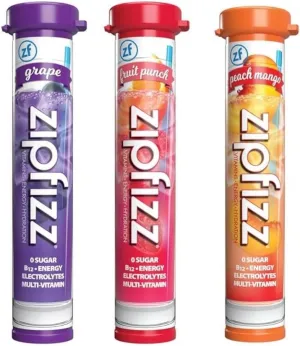 Zifizz Energy Drink Mix Electrolyte Hydration Powder with B12 | Antioxidants |Electrolytes and Multi Vitamin Variety Pack | 3 Fruit Punch, 3 Grape 3 Peach Mango, Pack of 9