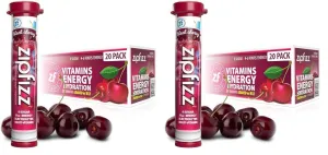 Zipfizz Energy Drink Mix, Electrolyte Hydration Powder with B12 and Multi Vitamin, Black Cherry, 20 Count (Pack of 2)
