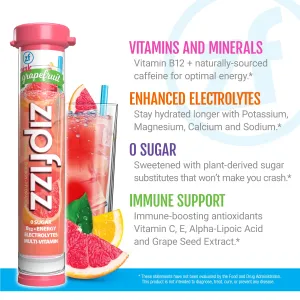 Zipfizz Energy Drink Mix, Electrolyte Hydration Powder with B12 and Multi Vitamin, Pink Grapefruit, 20 Count (Pack of 2)